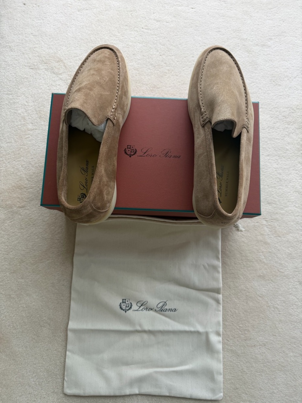Loro Piana Men’s Suede Loafers in Taupe